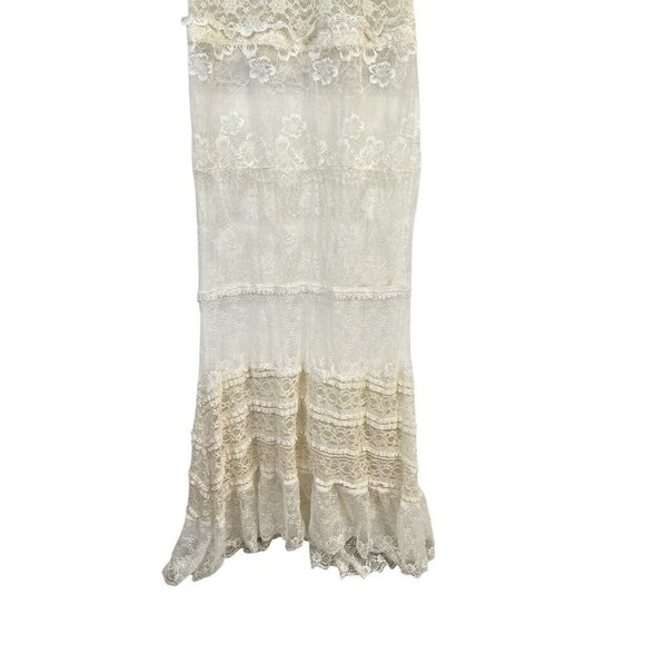Romantic Ethereal Off White Lace Mesh Overlay Dress Cottagecore Fairycore Sz S - Picture 4 of 11